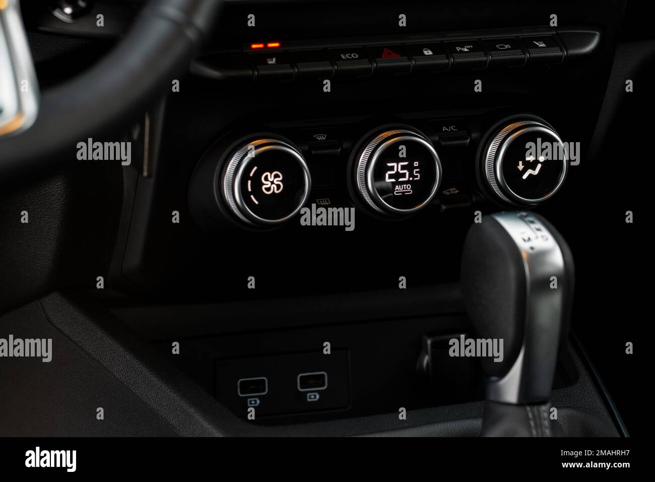 Car air conditioner dashboard. Modern car interior. Adjustable air