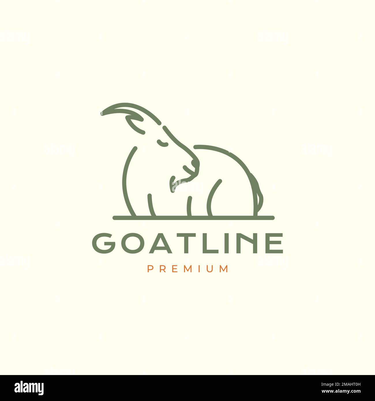 mountain goat long horn sit relax line art minimal logo design vector icon illustration template Stock Vector