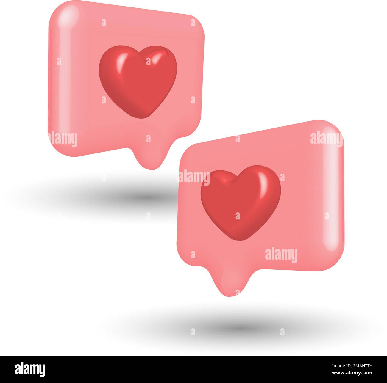 Smartphone valentine 3d icon vector app user interface notification digital button heart love speech bubble. Like pink internet quick tips mobile Stock Vector