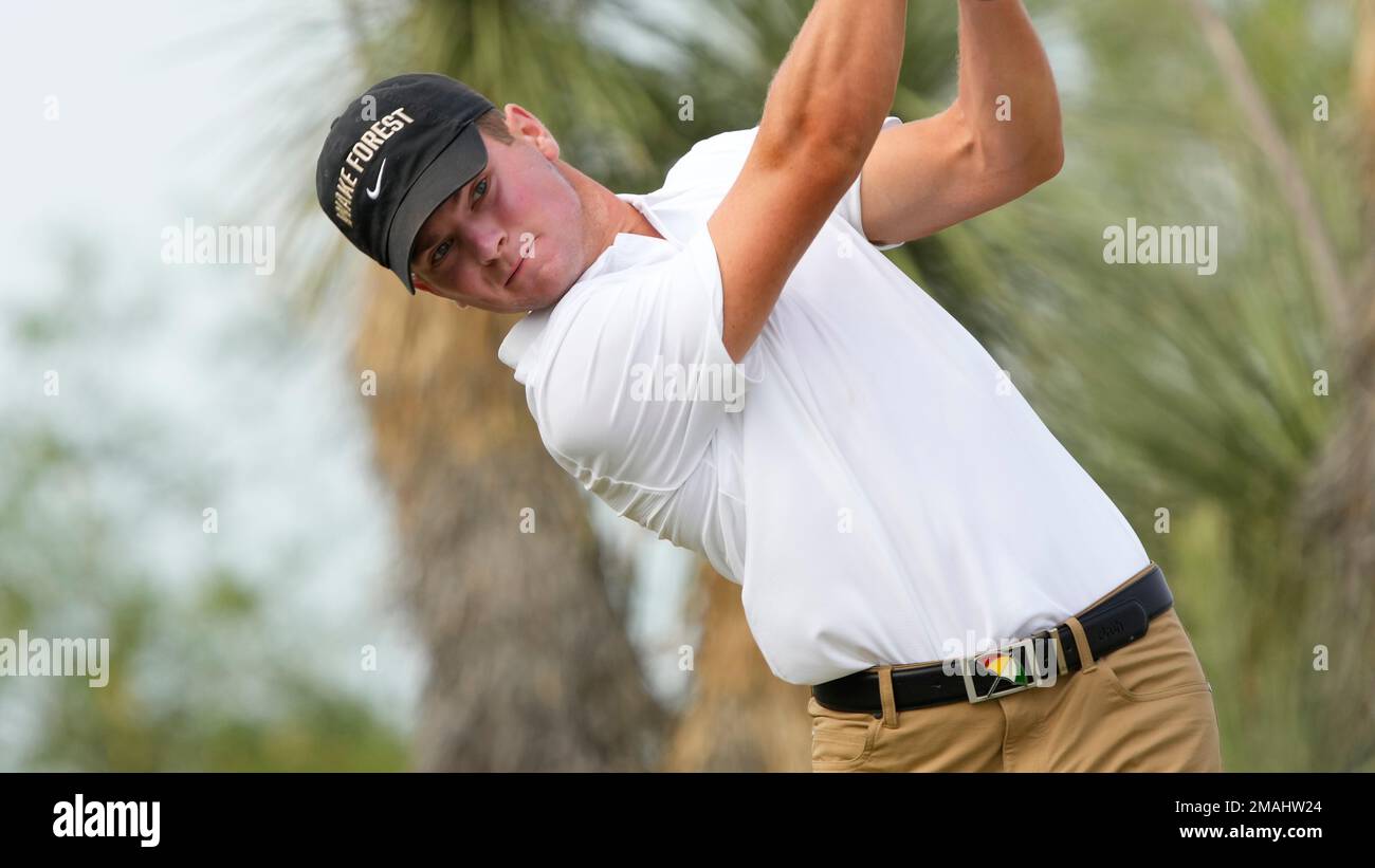 Wake Forest golfer Michael Brennan tees off on the first hole during an
