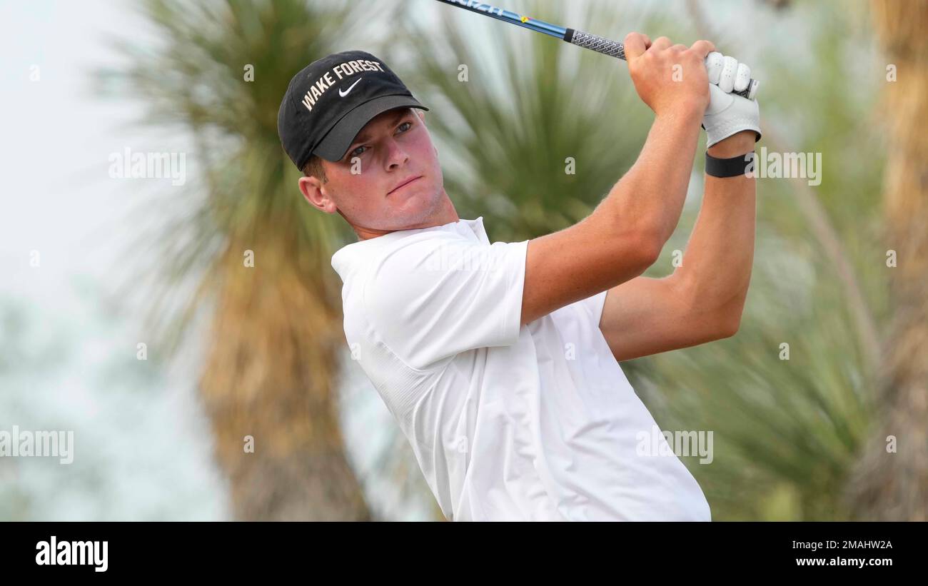 Wake Forest golfer Michael Brennan tees off on the first hole during an