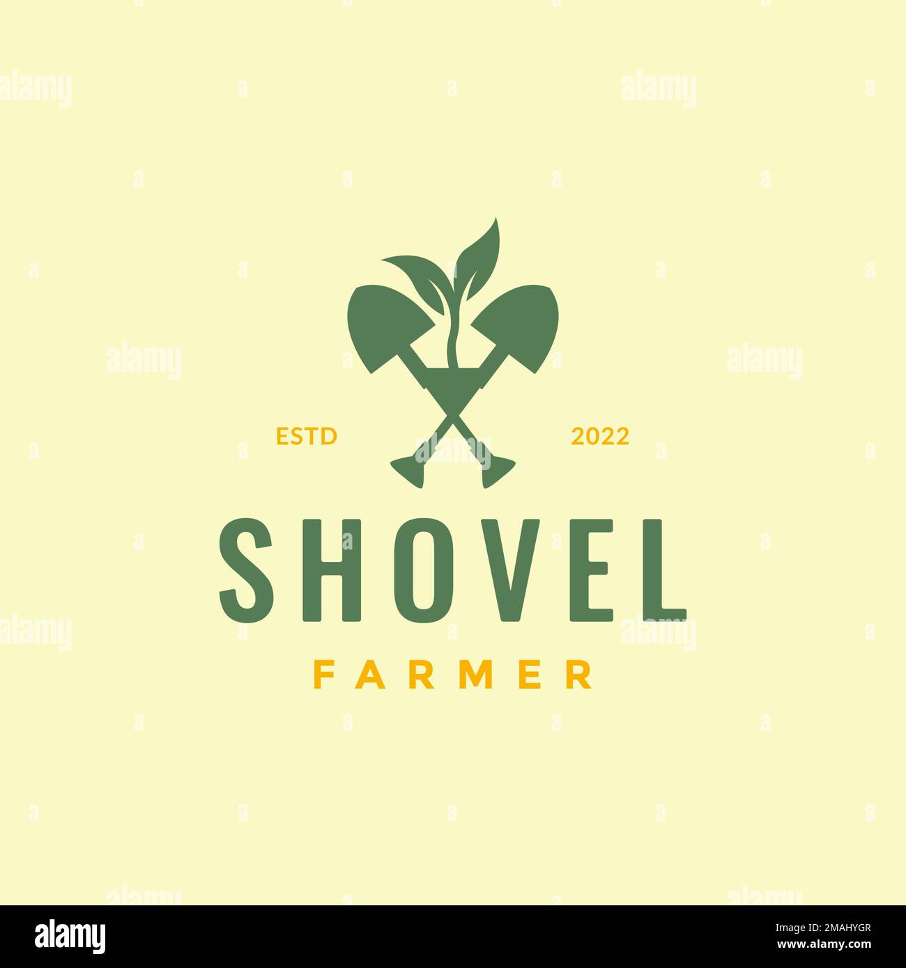 shovel cross planting farmer agriculture hipster logo design vector icon illustration template Stock Vector