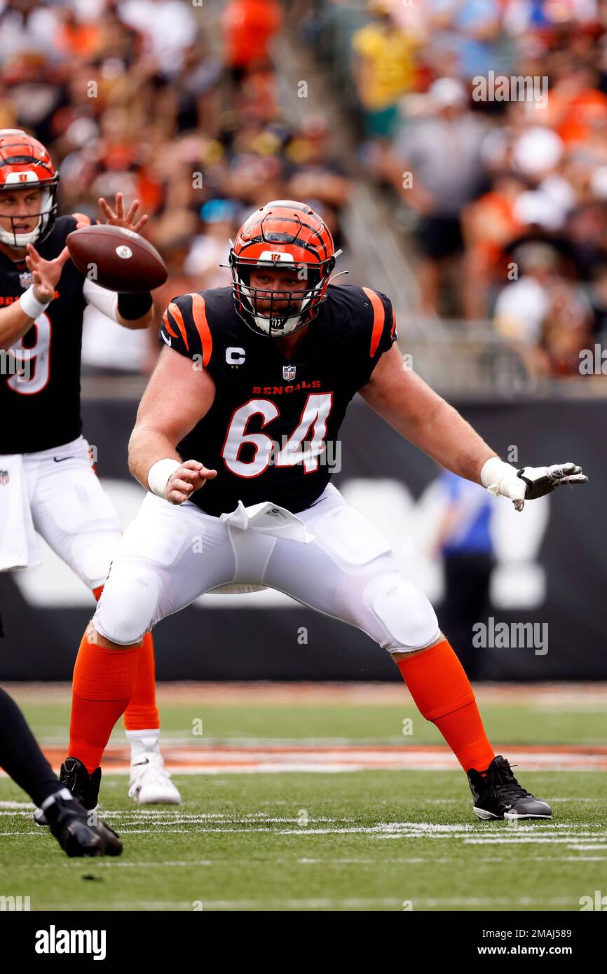 Cincinnati Bengals center Ted Karras (64) takes the field before