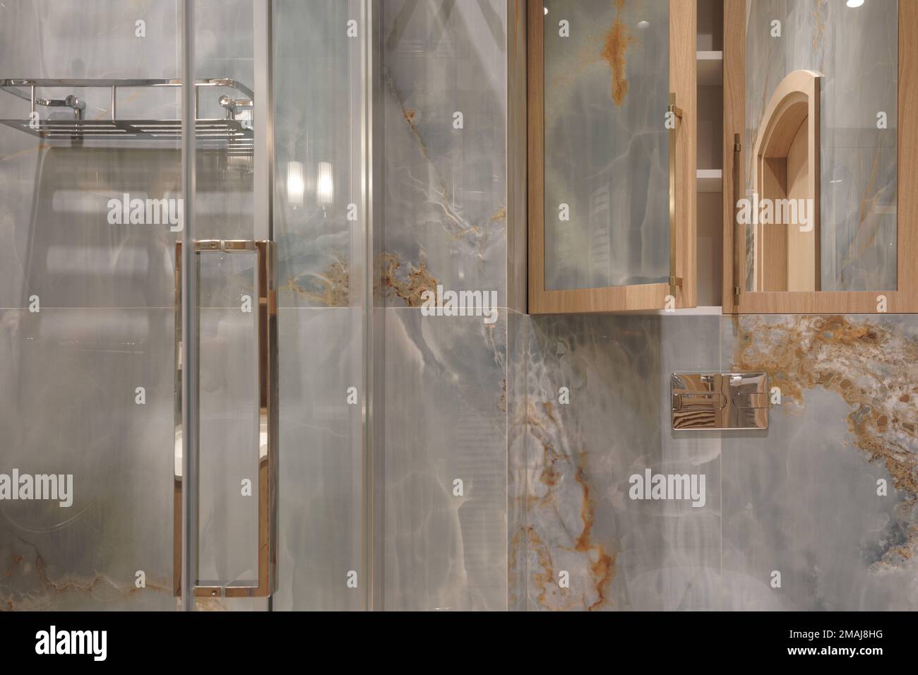 A cozy Home interior in warm beige tones in Japanese  and Scandinavian Style. Modern Scandinavian bathroom Interior Design. Japandi Concept Stock Photo