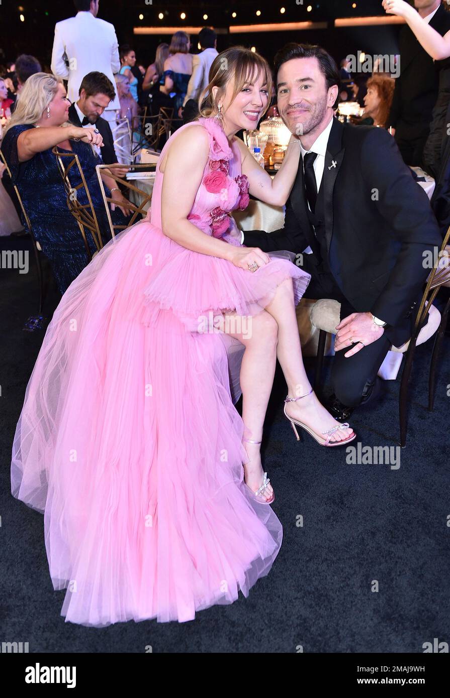 Kaley Cuoco, left, and Tom Pelphrey at the 74th Emmy Awards on Monday