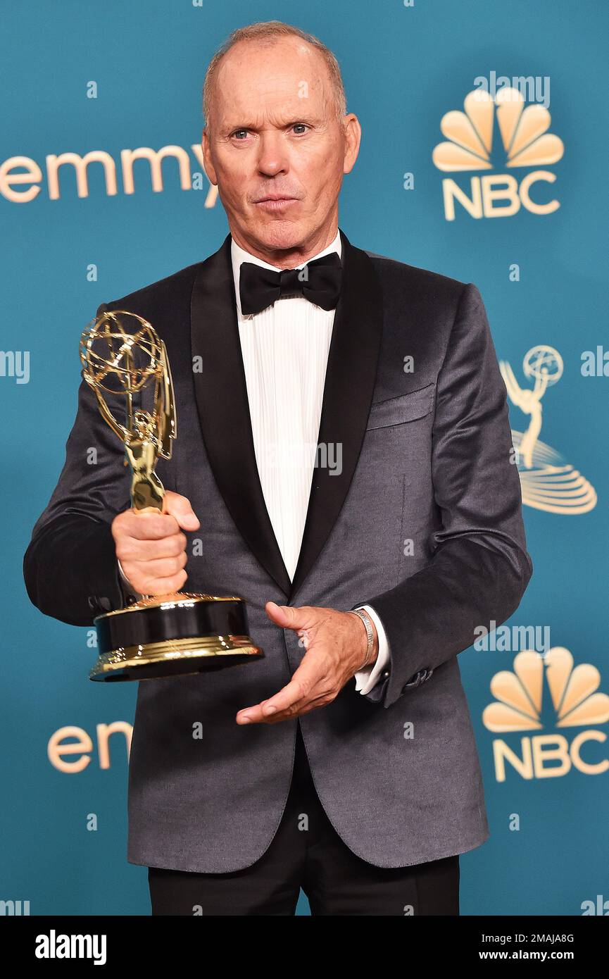 Michael Keaton poses with the Emmy for outstanding lead actor in a(00)