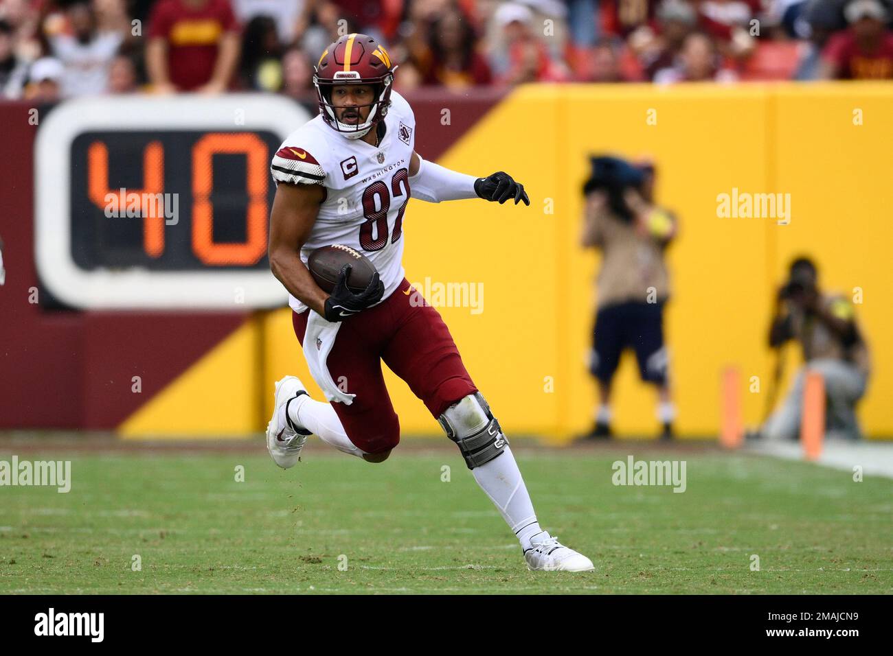 Washington Commanders tight end Logan Thomas (82) runs a route against the Detroit  Lions during an NFL football game, Sunday, Sept. 18, 2022, in Detroit. (AP  Photo/Rick Osentoski Stock Photo - Alamy