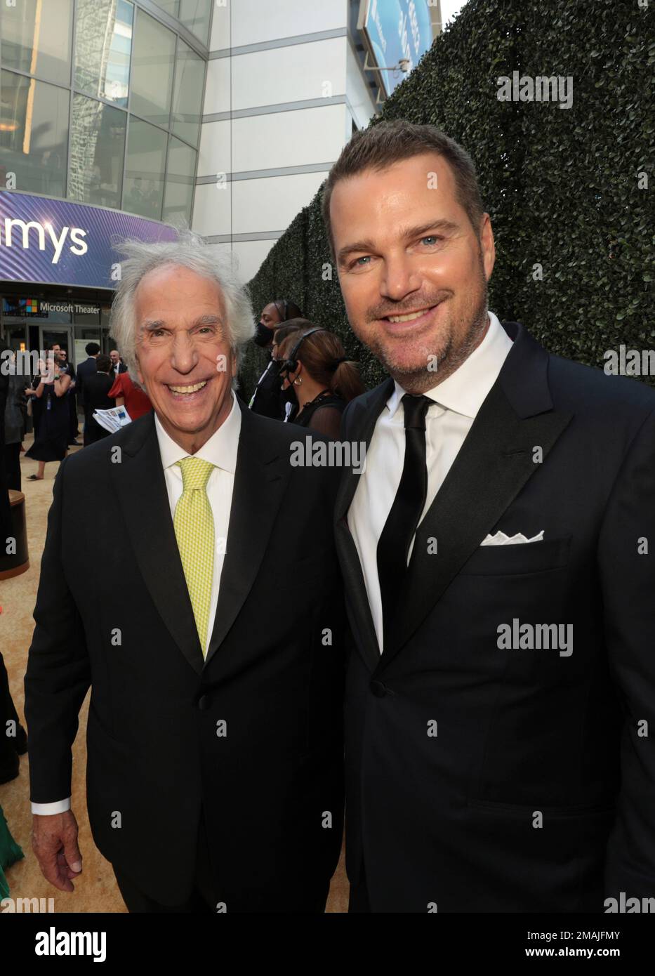 Henry Winkler, left, and Chris O'Donnell arrive at the 74th Emmy Awards on Monday, Sept. 12