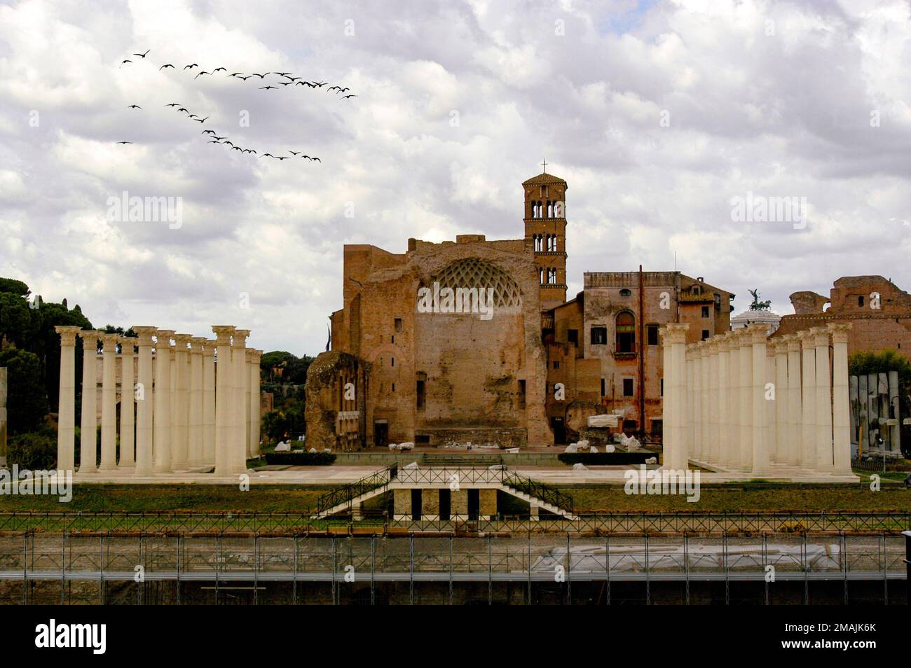 Temple of Venus and Rome once stood back to back, overlooking the Roman Forum and the Colosseum. Stock Photo