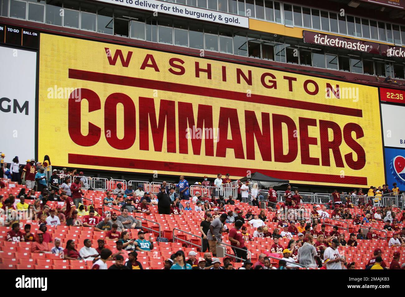 Washington Commanders signage on display before an NFL football