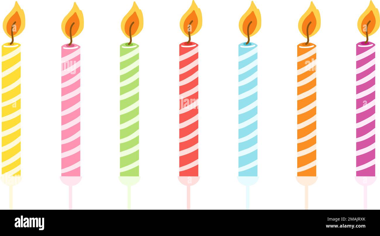 Hand drawn birthday cake candles set with burning flames. Vector design ...