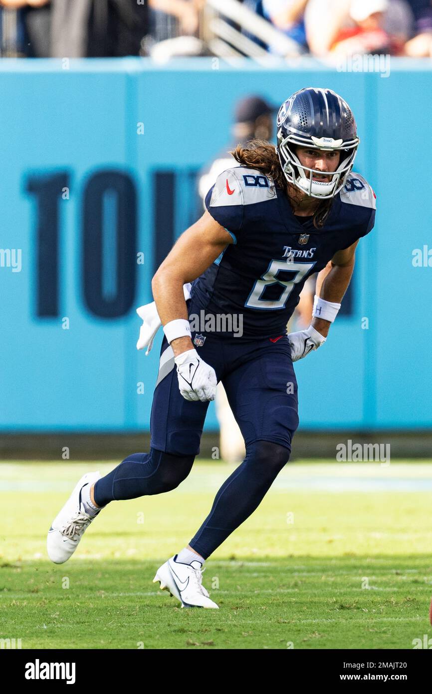 Tennessee Titans wide receiver Cody Hollister (8) runs a pattern during  their game against the New York Giants Sunday, Sept. 11, 2022, in  Nashville, Tenn. (AP Photo/Wade Payne Stock Photo - Alamy