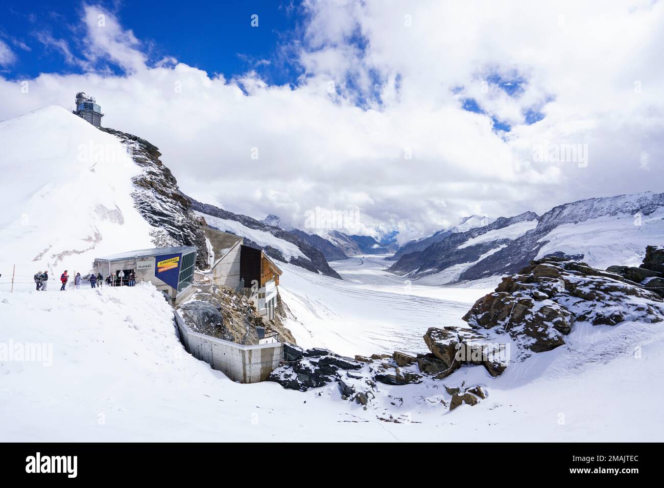 Jungfrau Joch on top of Europa landscape scenery view down to Aletsch ...