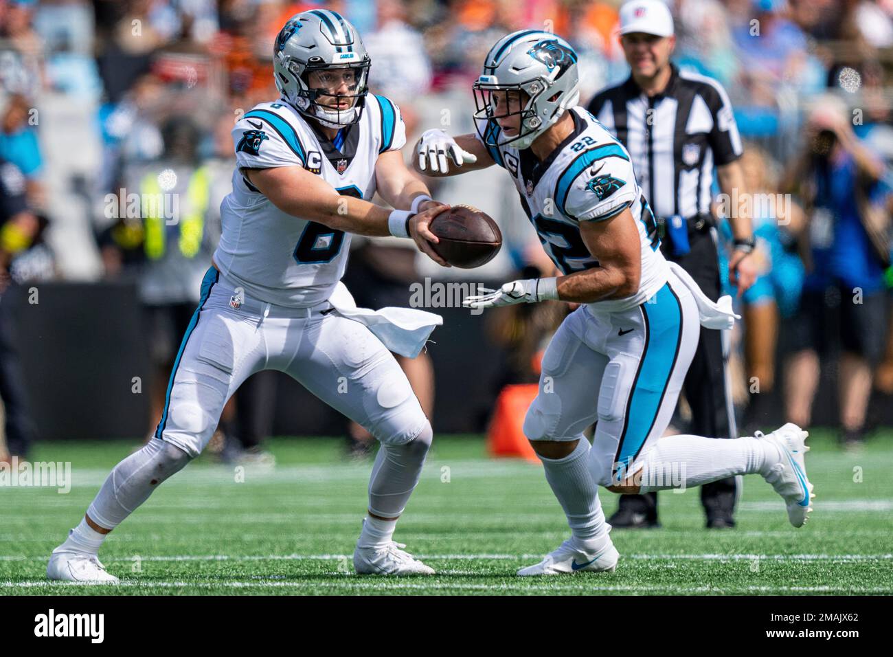 WATCH: Panthers' Baker Mayfield, Christian McCaffrey play fans in