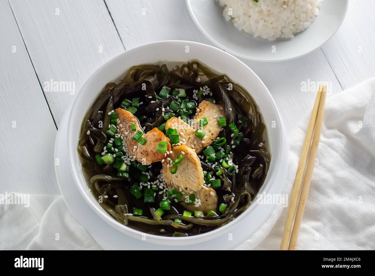 Korean cuisine. Healthy meals for pregnant women. Seaweed soup with