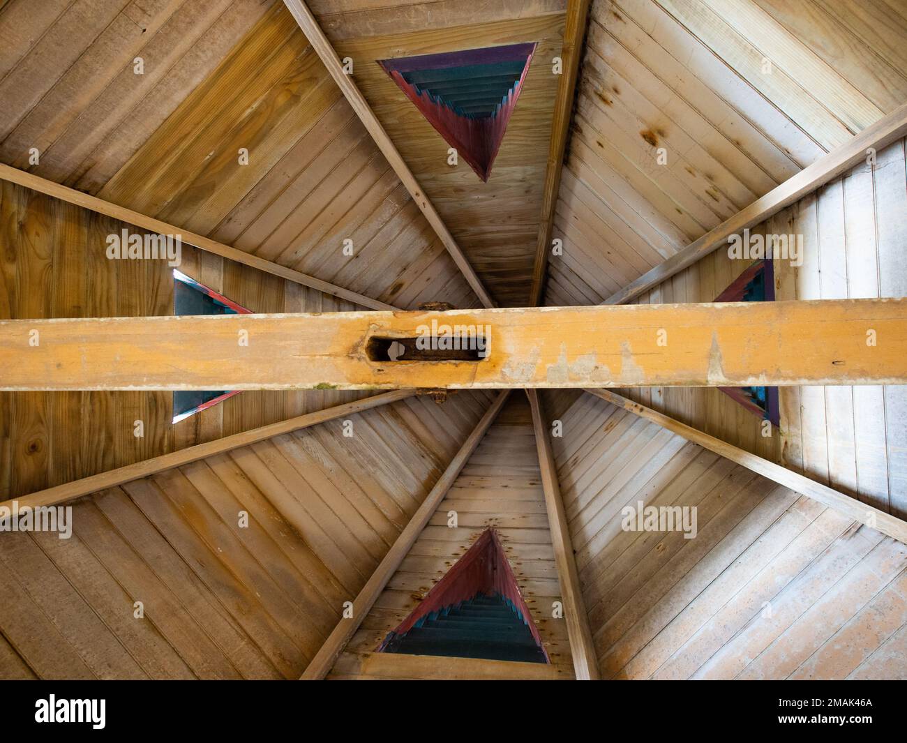 Timber Ceiling With A Beam Stock Photo