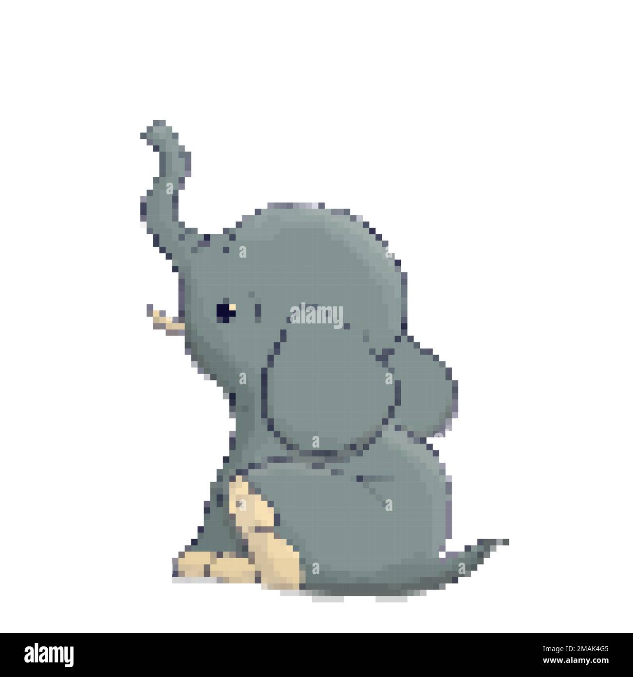 Baby elephant 8 bit pixel art vector icon over white Stock Vector