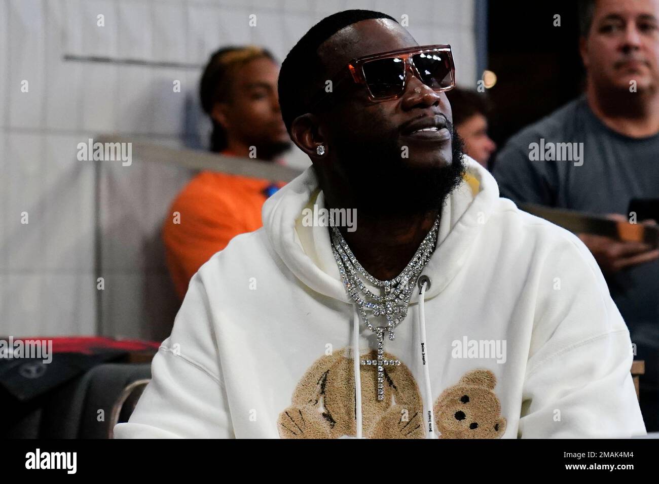 Rapper Gucci Mane watches play between the Atlanta Falcons and the New  Orleans Saints during the first half of an NFL football game, Sunday, Sept.  11, 2022, in Atlanta. (AP Photo/Brynn Anderson