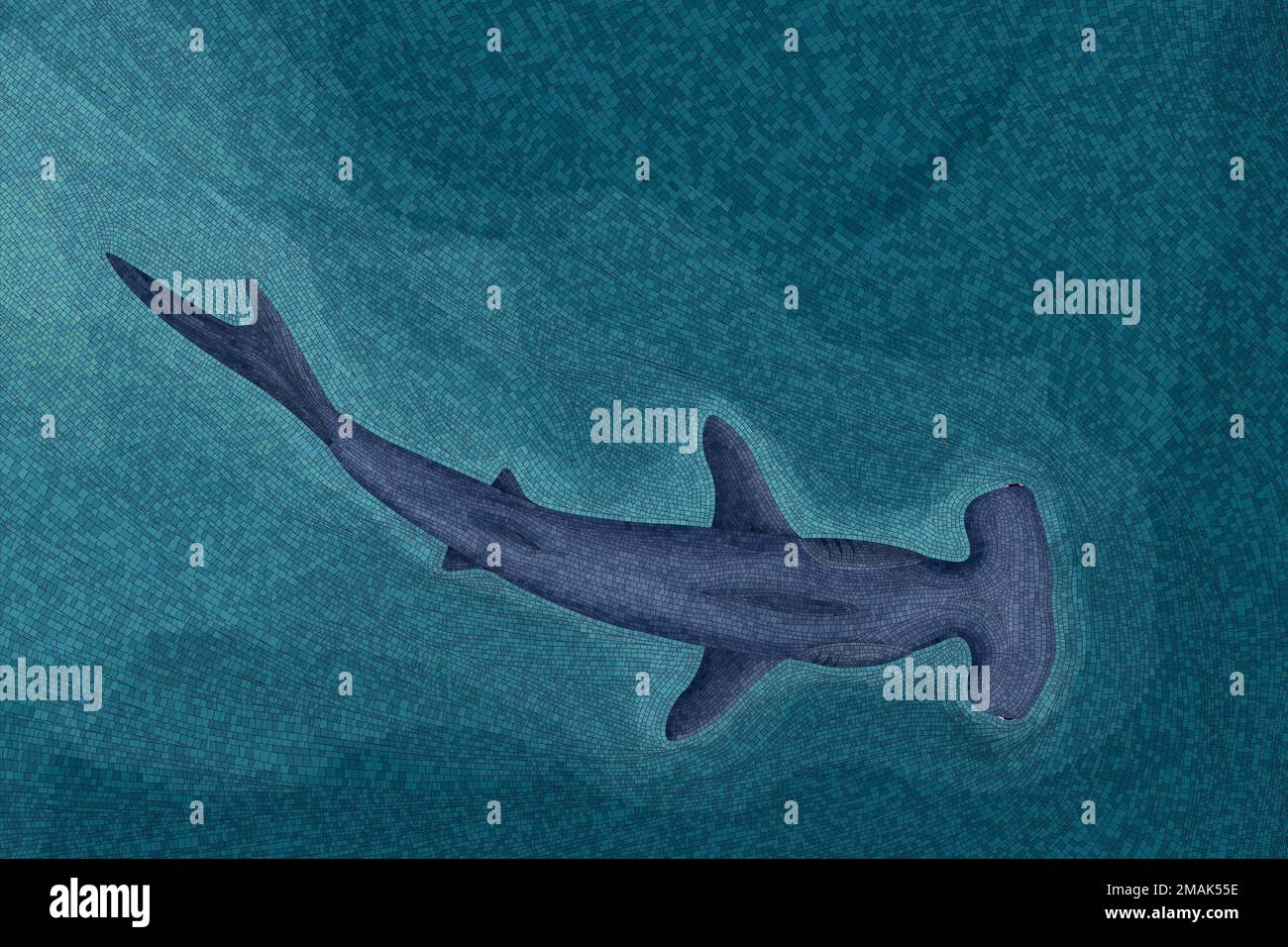 Hammerhead shark graphic mosiac wallpaper, editable vector illustration Stock Vector