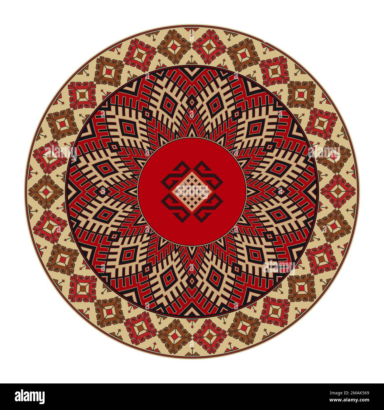 Traditional Kilim round decorative element, vector template Stock ...