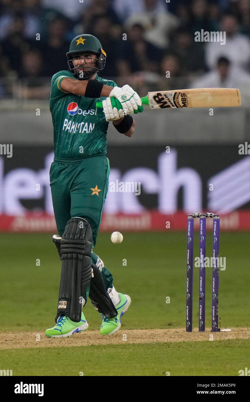 Pakistan's Iftikhar Ahmed plays a shot during the T20 cricket Asia Cup ...