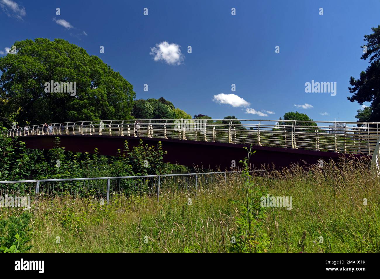 The Millennium footbridge from Sophia Gardens across the River Taff to Bute Park Cardiff. 2023 Stock Photo