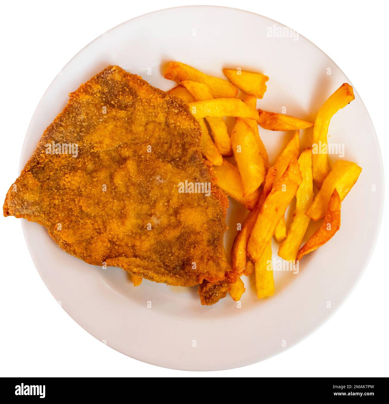 Appetizing breaded beef served with fried potato Stock Photo