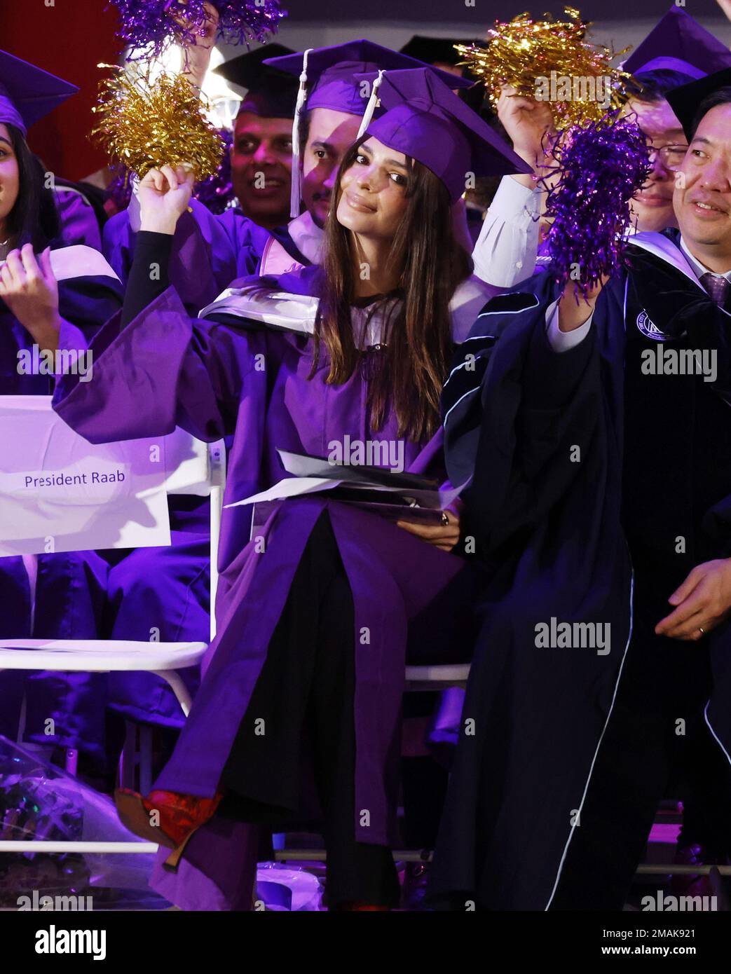 New York, United States. 18th Jan, 2023. Emily Ratajkowski holds a pom