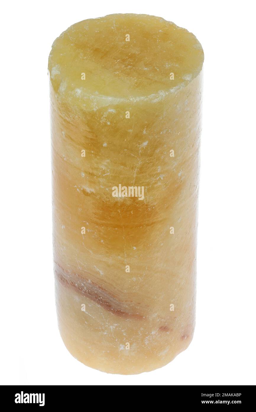orange calcite drill core isolated on white background Stock Photo