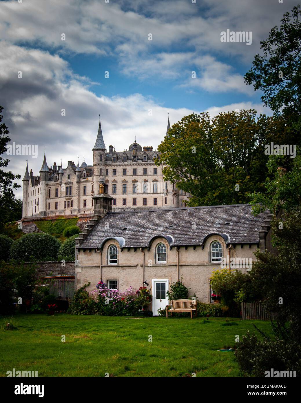 Dunrobin Castle in Sutherland, north east Scotland, overlooks the Dornoch Firth and is a worthwhils stop on the North Coast 500 route Stock Photo