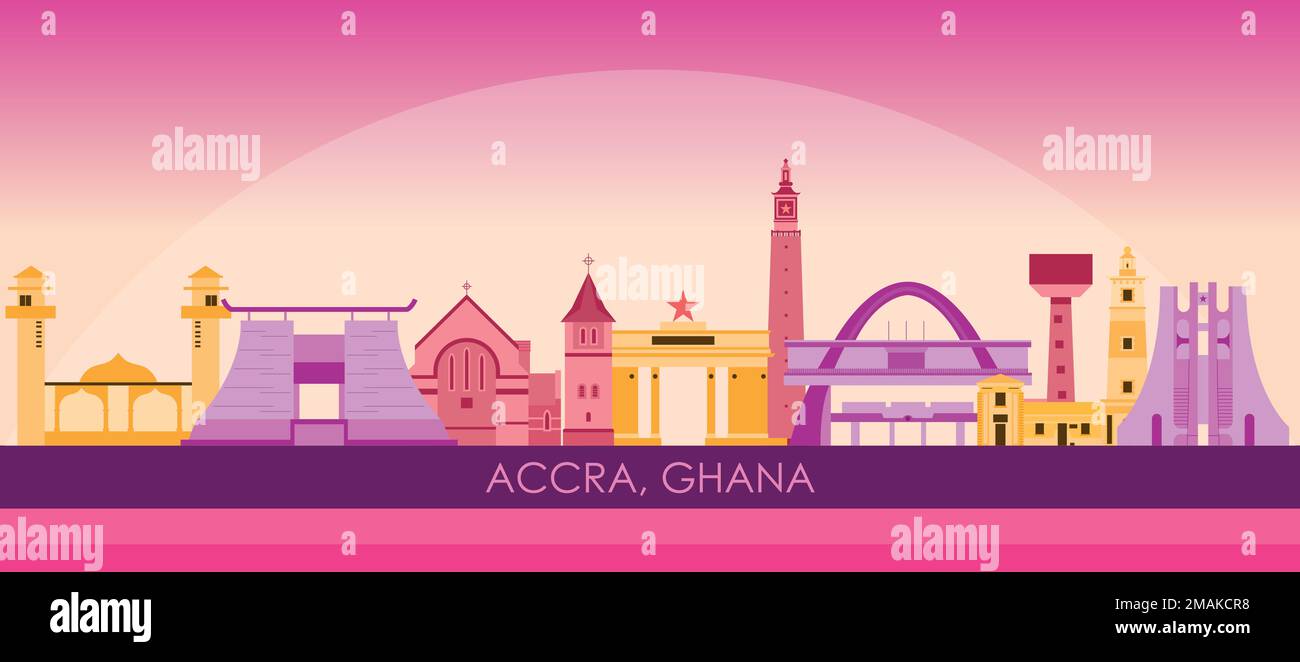 Sunset Skyline panorama of city of Accra, Ghana - vector illustration Stock Vector