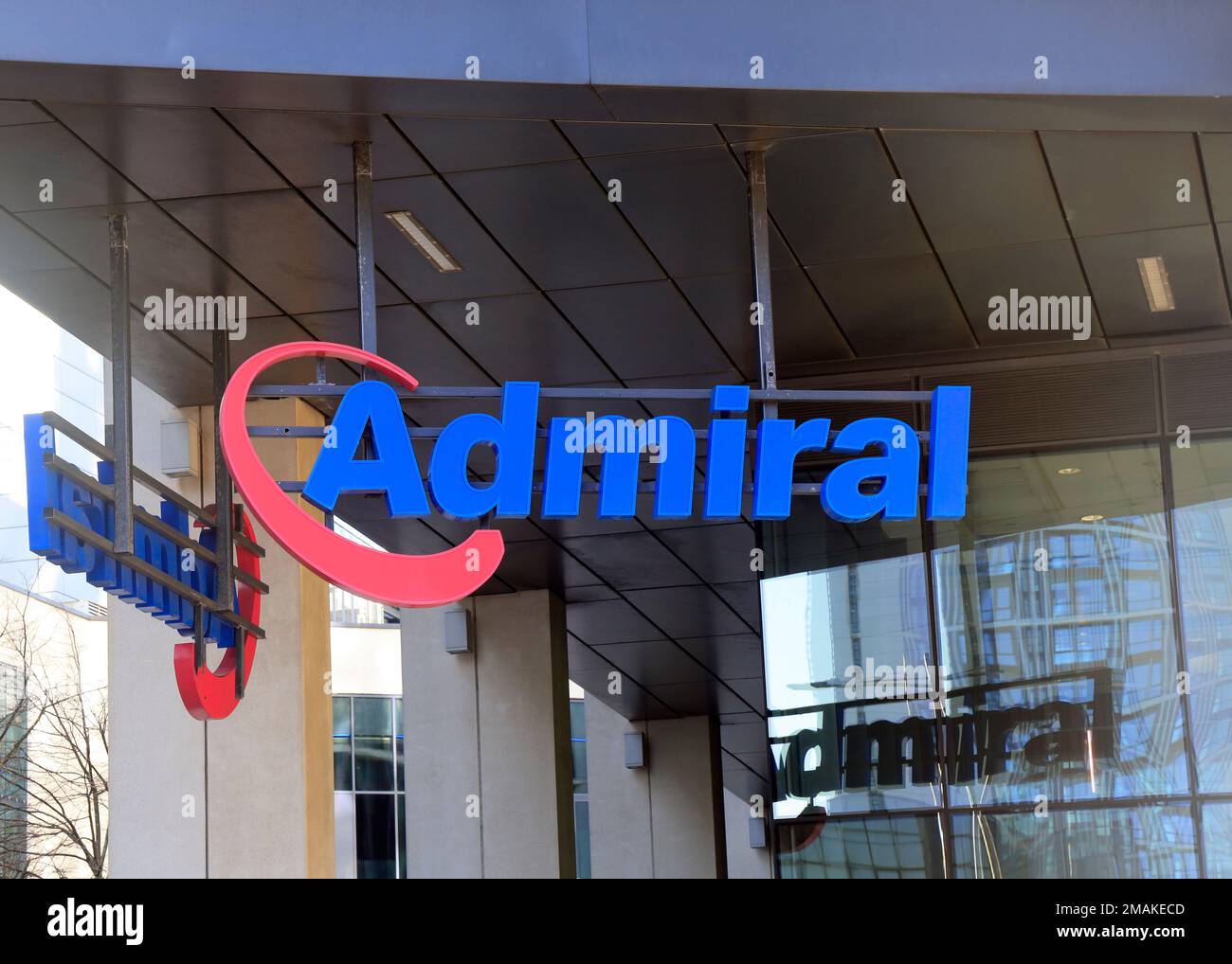 Admiral Car Insurance entrance and sign., January 2023. winter Stock