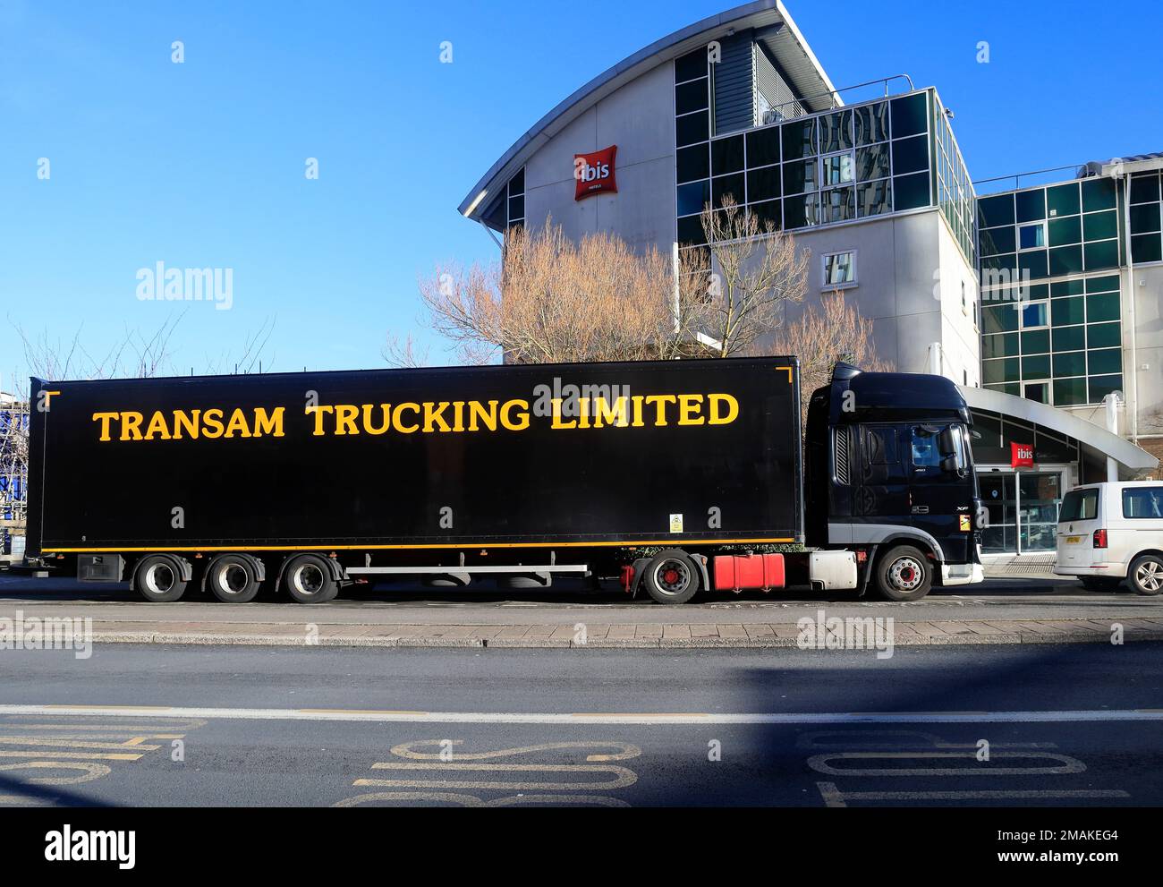 Transam Trucking Limited black lorry parked January 2023 winter Transam Trucking Limited black lorry parked January 2023 winter