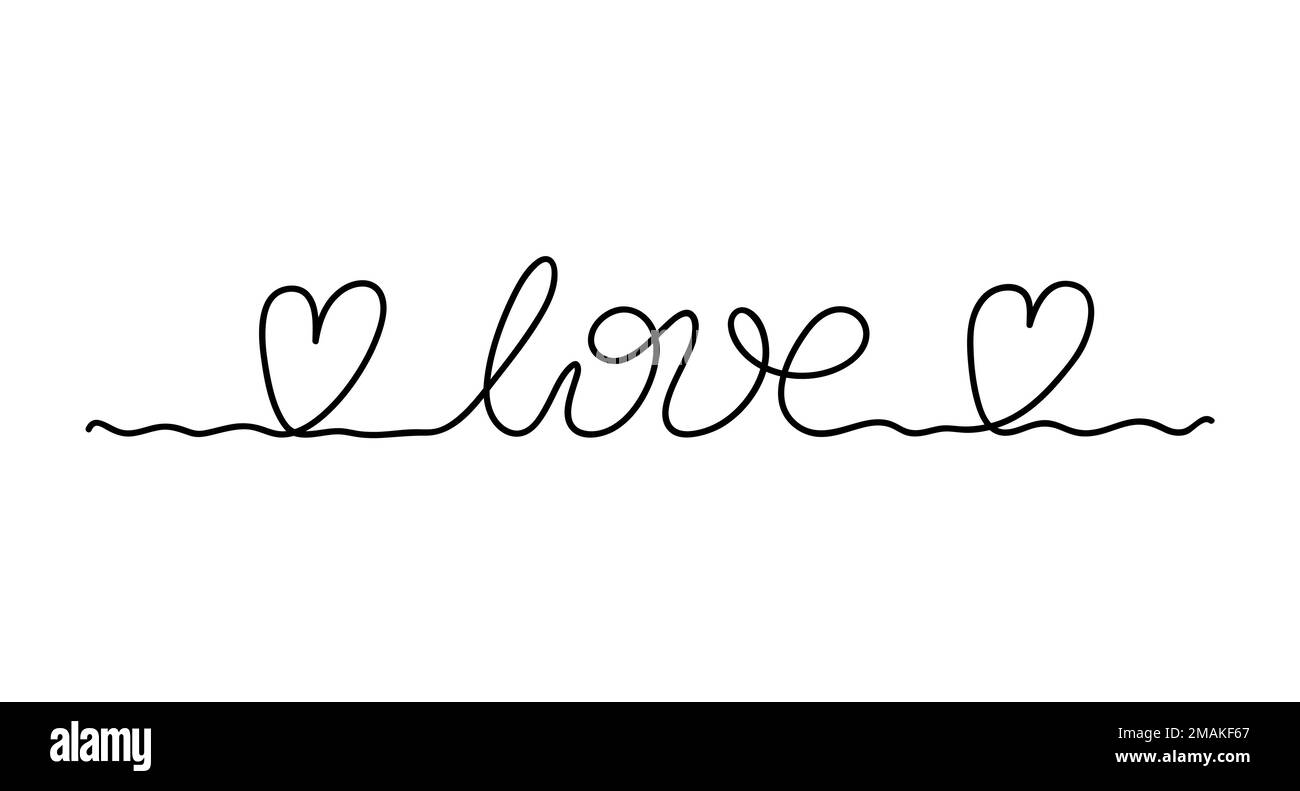 Love with hearts hand written single line lettering phrase in simple ...