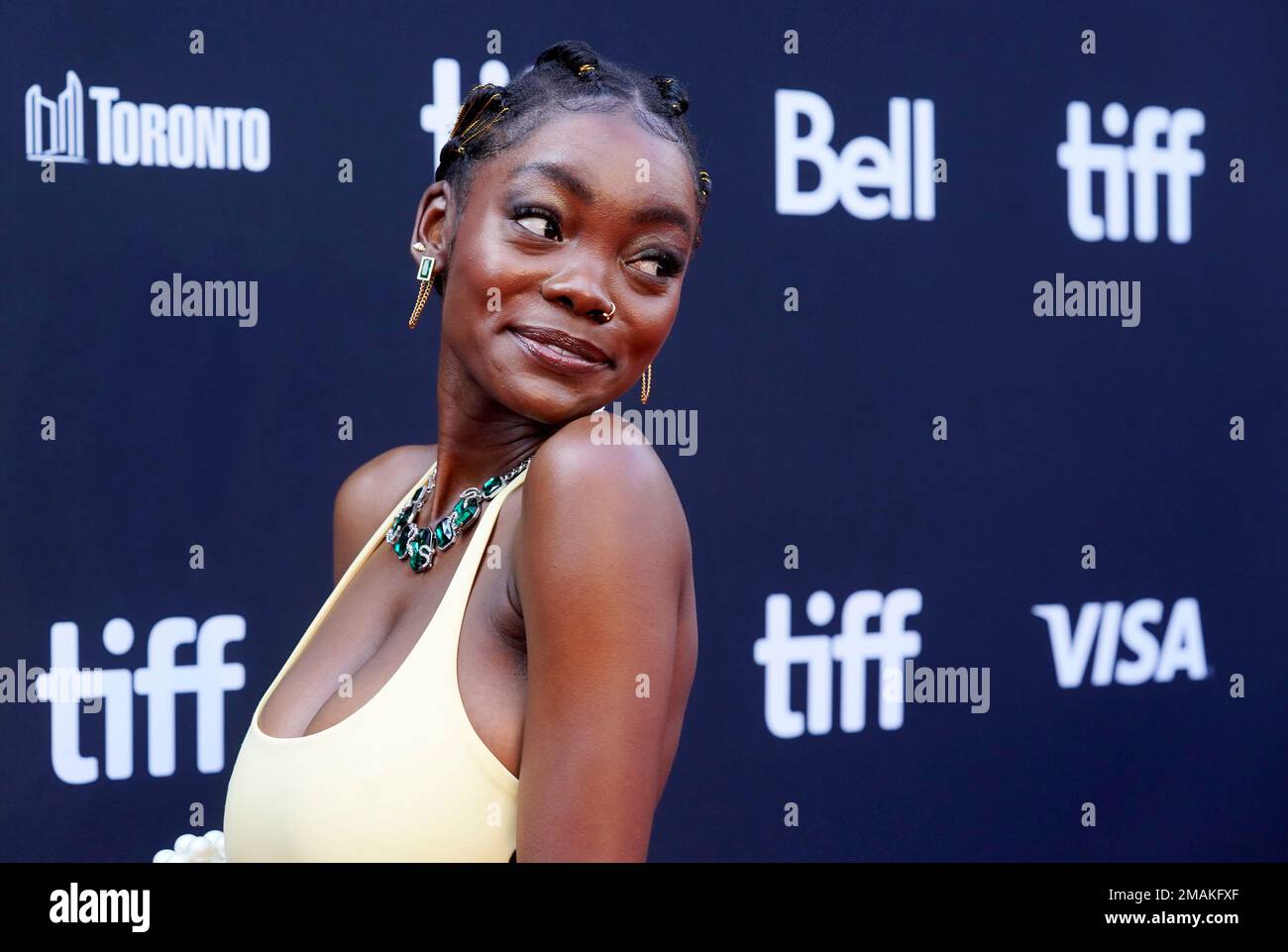 Wanda Banda poses at the premiere of the film "The Woman King" at Roy