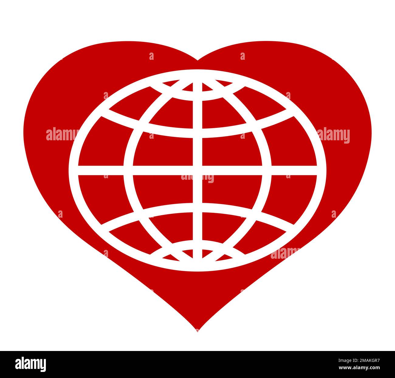 Illustration of the abstract heart with subtracted contour globe Stock Vector