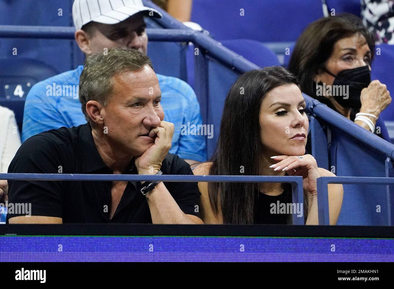 Terry Dubrow, left, and Heather Dubrow, watch play between Carlos Alcaraz, of Spain, and Frances Tiafoe, of the United States, during the semifinals of the U.S