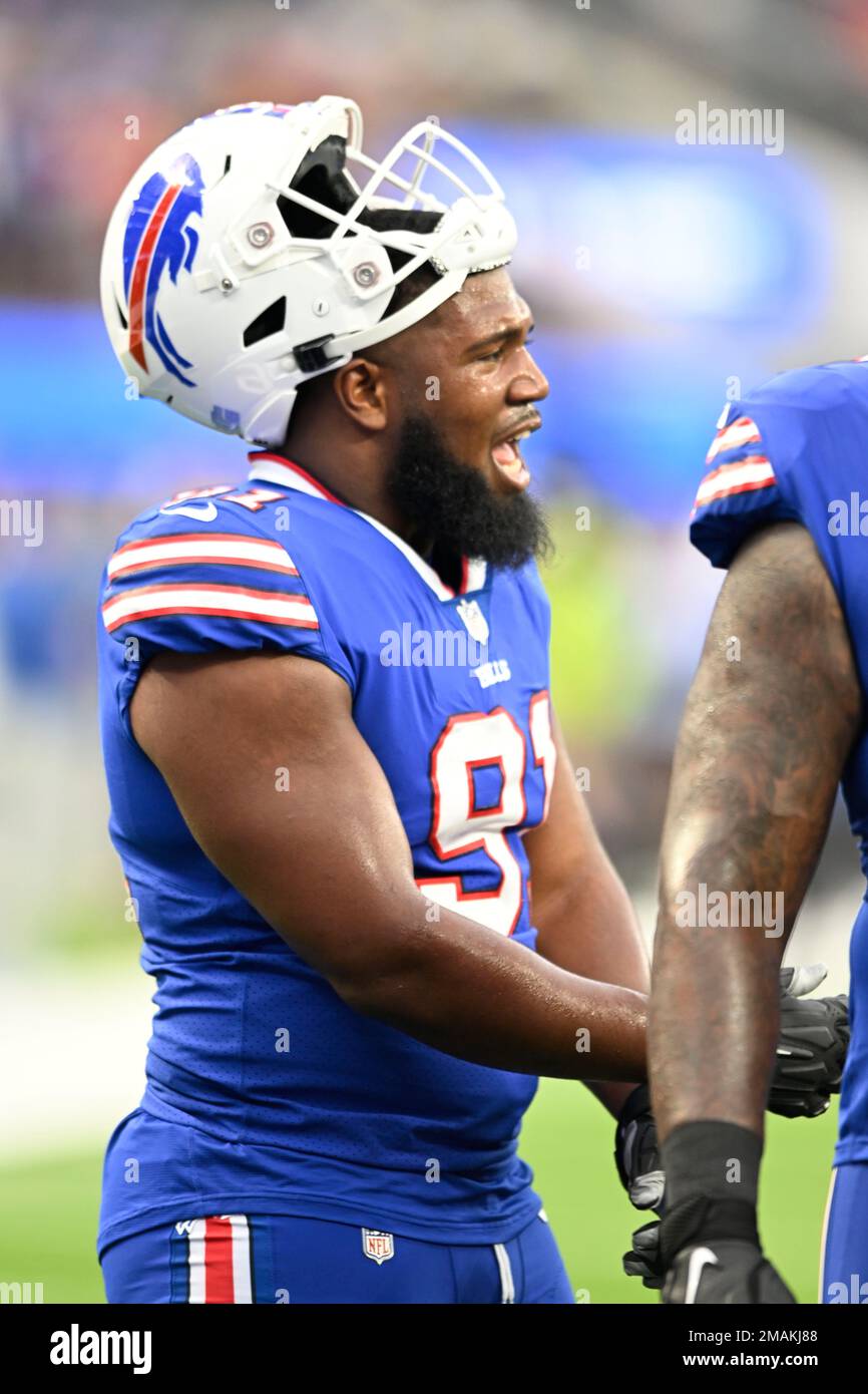 Buffalo Bills defensive tackle DaQuan Jones (92) reacts during the