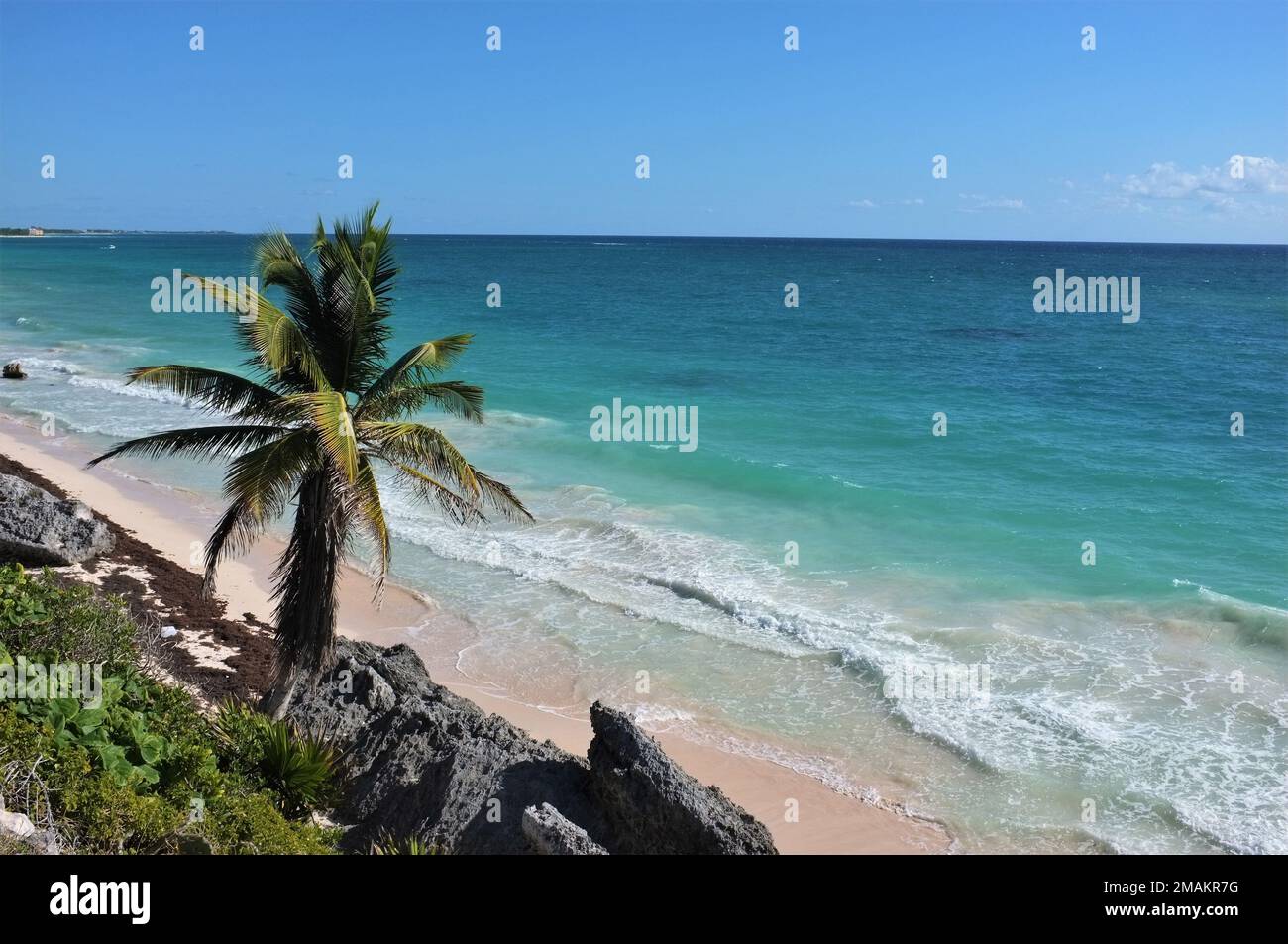 Mexican coastline in Tulum, Mexico. Stock Photo