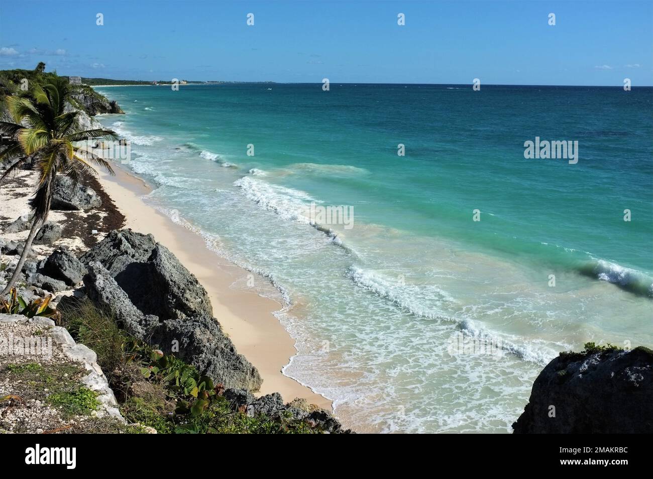 Mexican coastline in Tulum, Mexico. Stock Photo