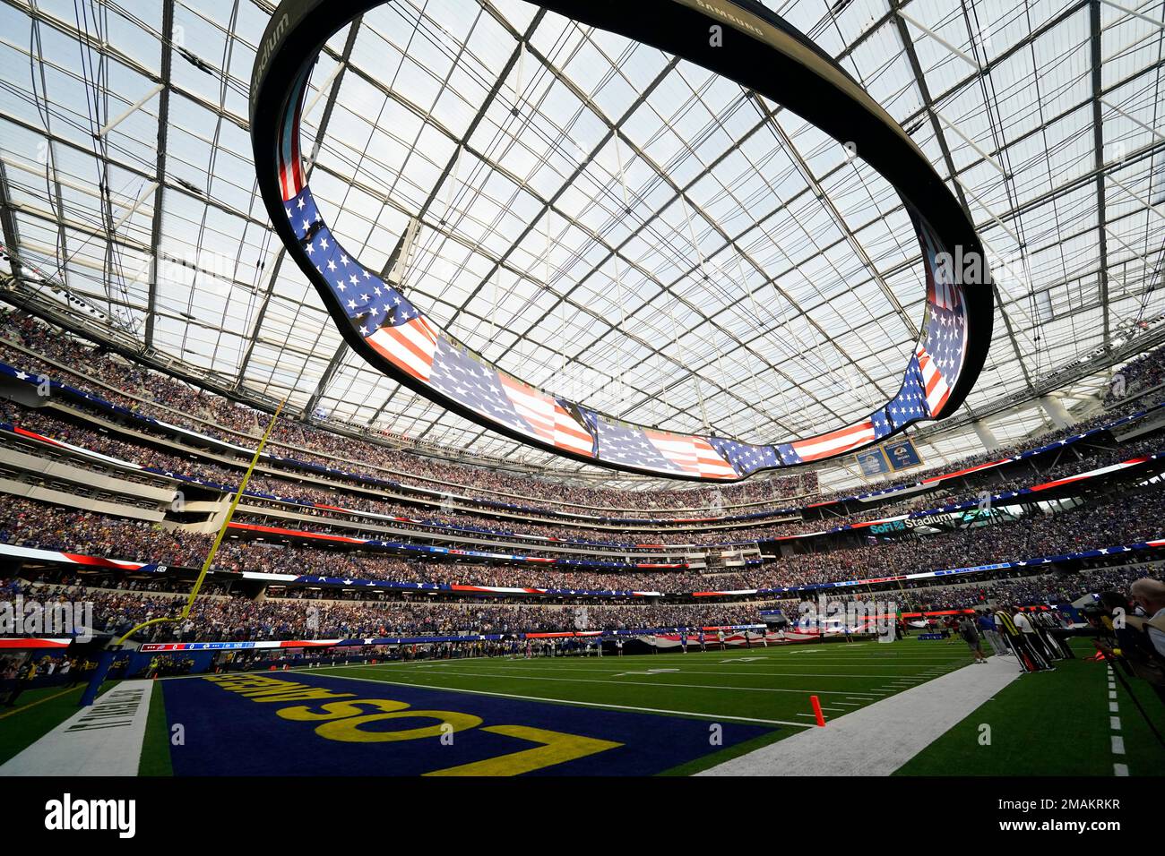Overall view of SoFi Stadium as the Los Angeles Rams play the