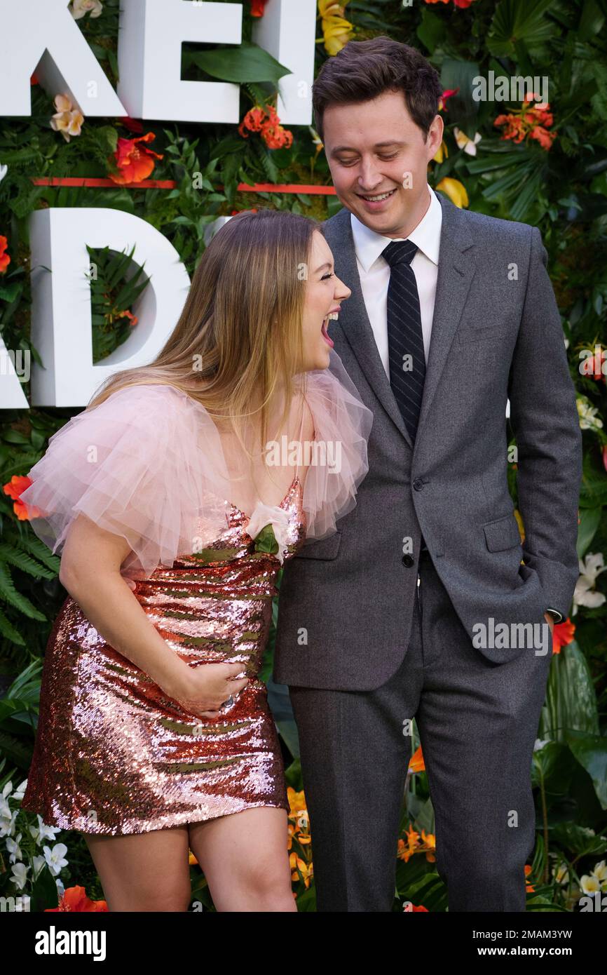 Billie Lourd, left, and Austen Rydell pose for photographers upon ...
