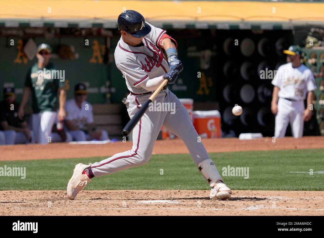 Atlanta Braves' Vaughn Grissom hits a two run home run against Oakland  Athletics during the fifth inning of a baseball game in Oakland, Calif.,  Wednesday, Sept. 7, 2022. (AP Photo/Tony Avelar Stock
