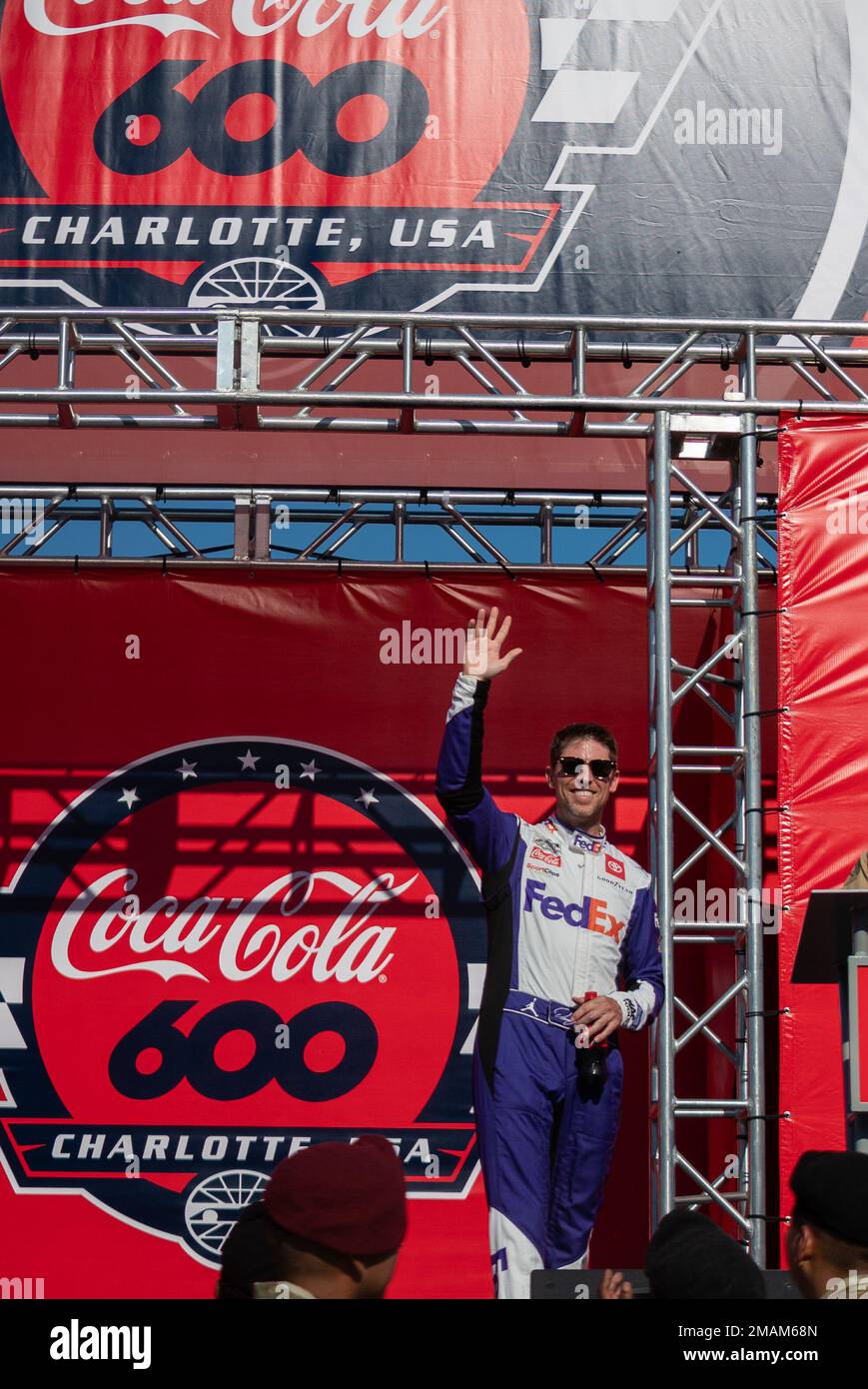 NASCAR driver Denny Hamlin is introduced during pre-race festivities at the NASCAR Coca-Cola 600 in Charlotte, North Carolina, May 29, 2022. (U.S. Air Force photo/Jim Bove) Stock Photo