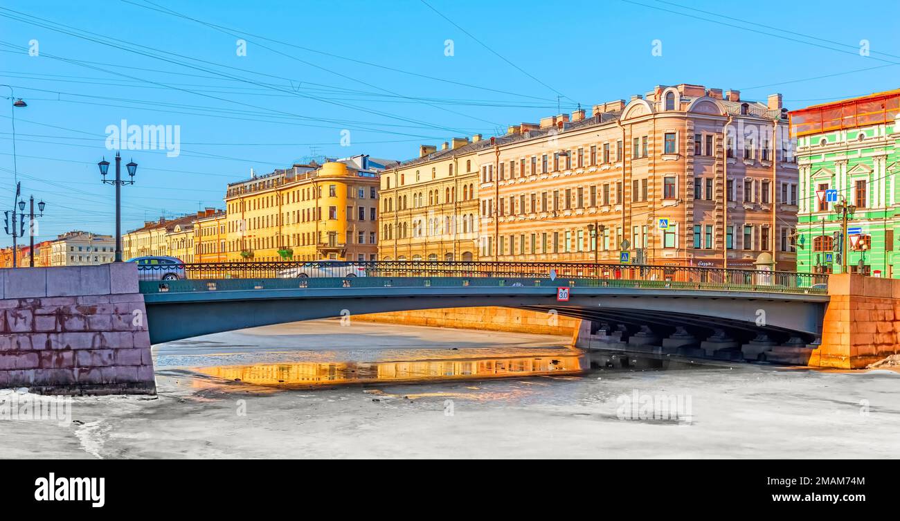 St. Petersburg Russia Leshtukov bridge over the Fontanka river Stock ...