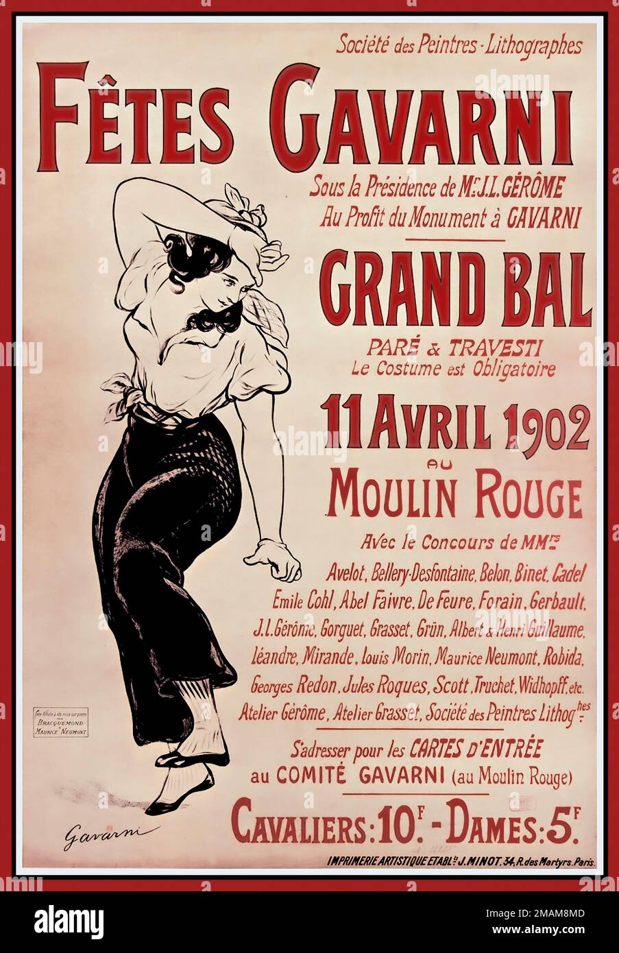 Vintage Moulin Rouge Poster 'Fetes Gavarni' Grand Bal 11th Avril 1902 Paris France Stock Photo