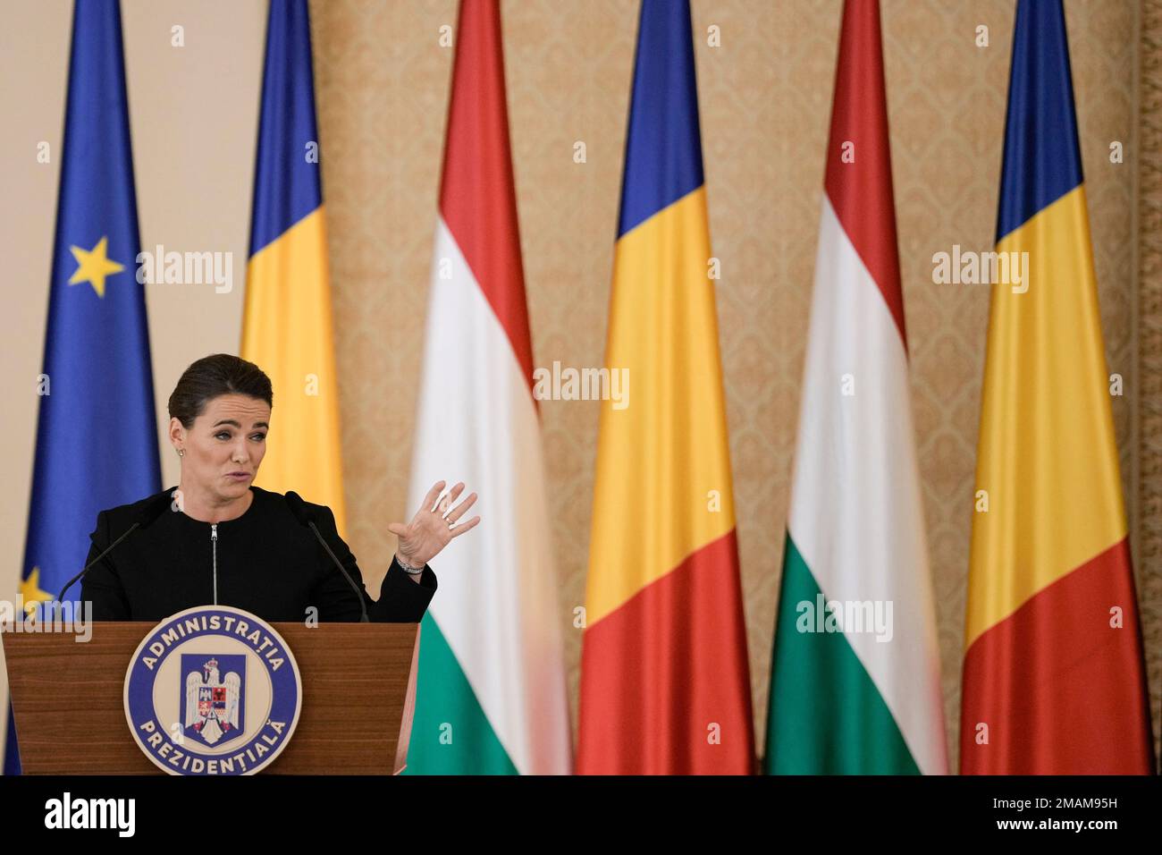 President Novak Hungarian President Katalin Novak speaks during joint statements with ...