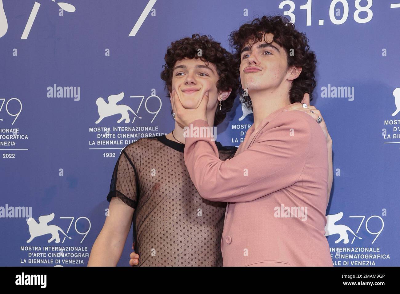 Noah Jupe, left, and Jack Dylan Grazer pose for photographers upon arrival  at the premiere of the film 'Dreamin' Wild' during the 79th edition of the  Venice Film Festival in Venice, Italy,