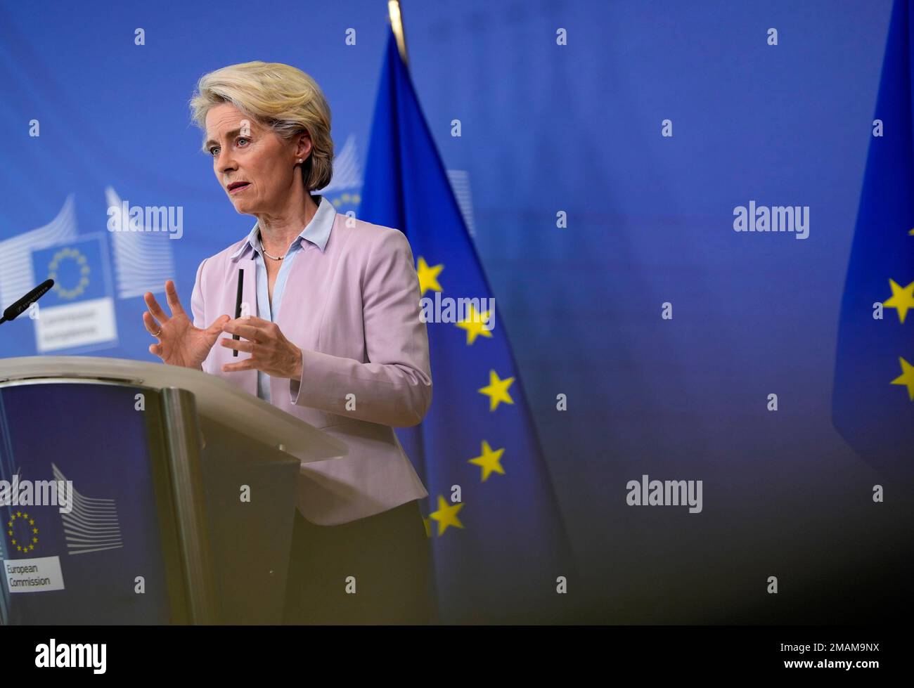 European Commission President Ursula von der Leyen speaks during a ...