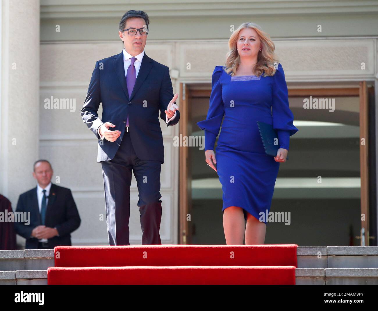 Slovakia's President Zuzana Caputova, right and North Macedonia's